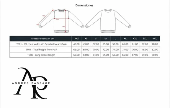Diagram for measuring a sweatshirt